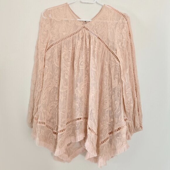 Zimmermann Henna Floating Sheer Fringe Blouse Top Rose Pink Size 1 Small b81E - Picture 2 of 9